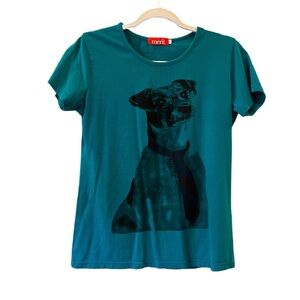 Merit Juniors Large Teal Short Sleeve Soft Crewneck Dog Graphic T-Shirt